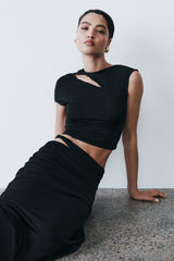 Haven Slinky Twist Midi Skirt - Black