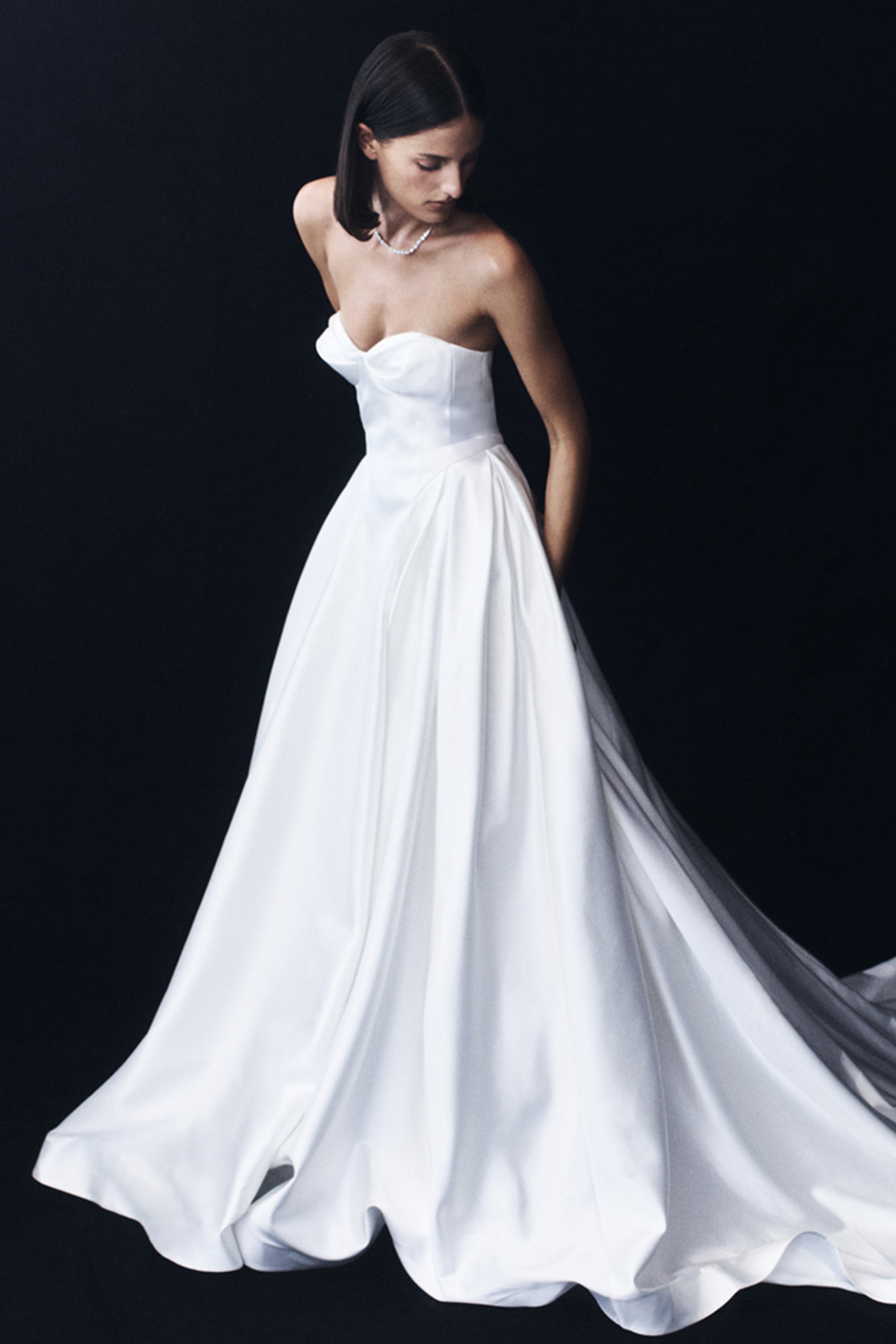 Delphine Satin Strapless Maxi Gown - White