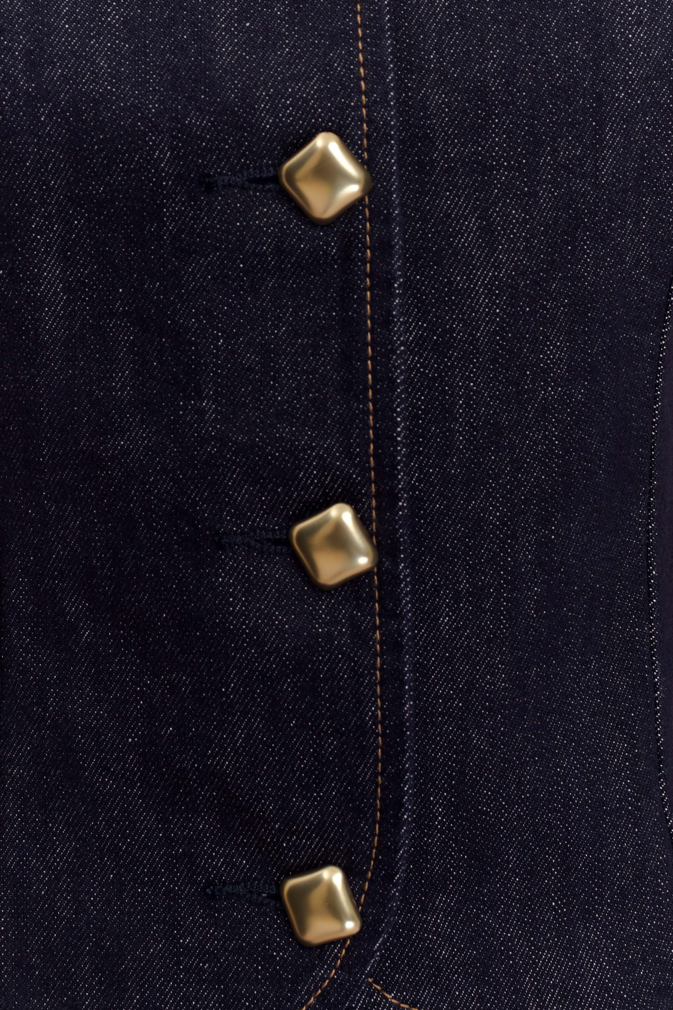Bethany Short Sleeve Buttoned Denim Top - Washed Indigo Blue