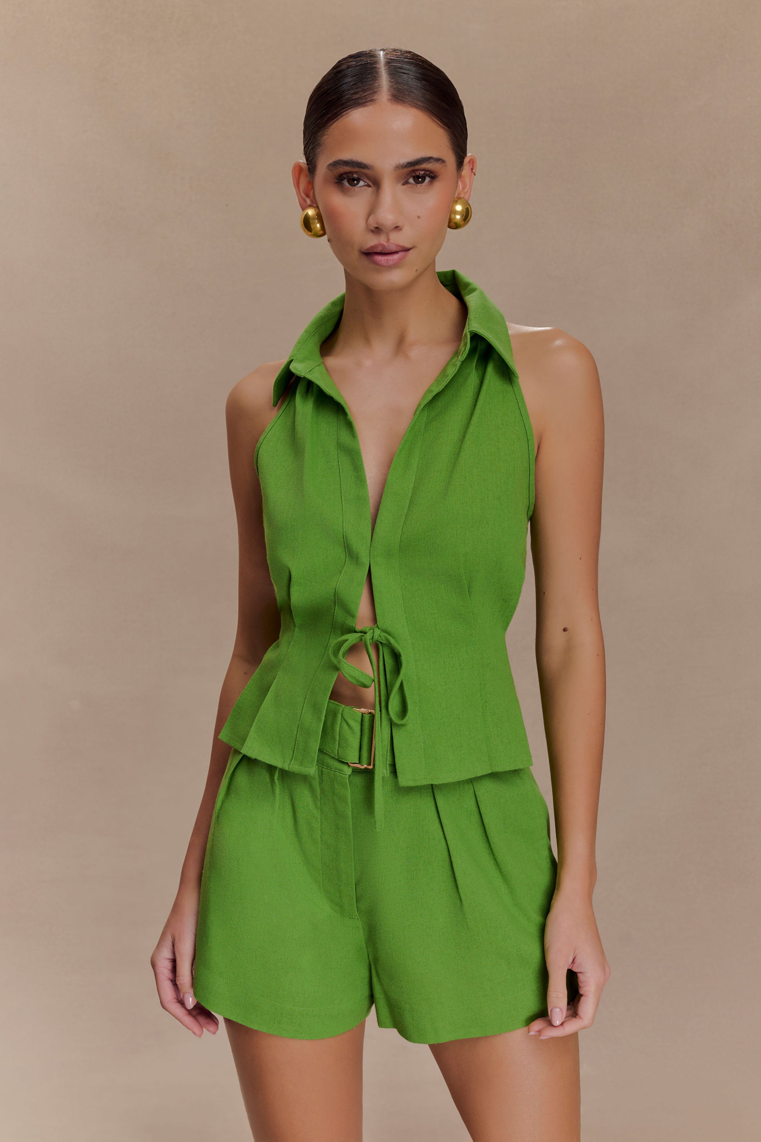 Scout Linen Belted Shorts - Green