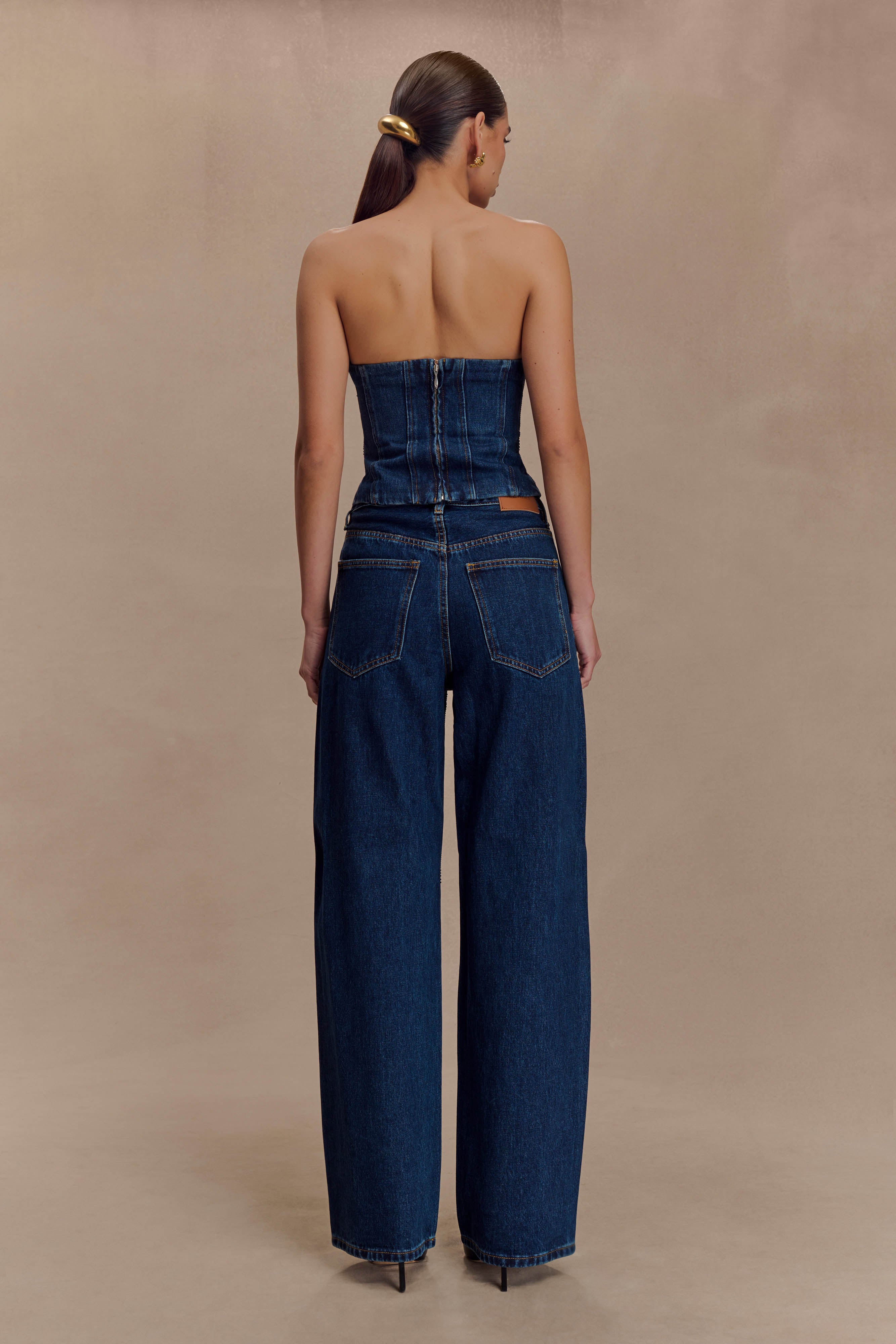 Monte Strapless Diamante Denim Corset - Midnight Blue