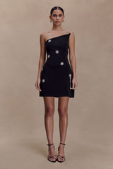 Liva Strapless Diamante Floral Trim Mini Dress - Black