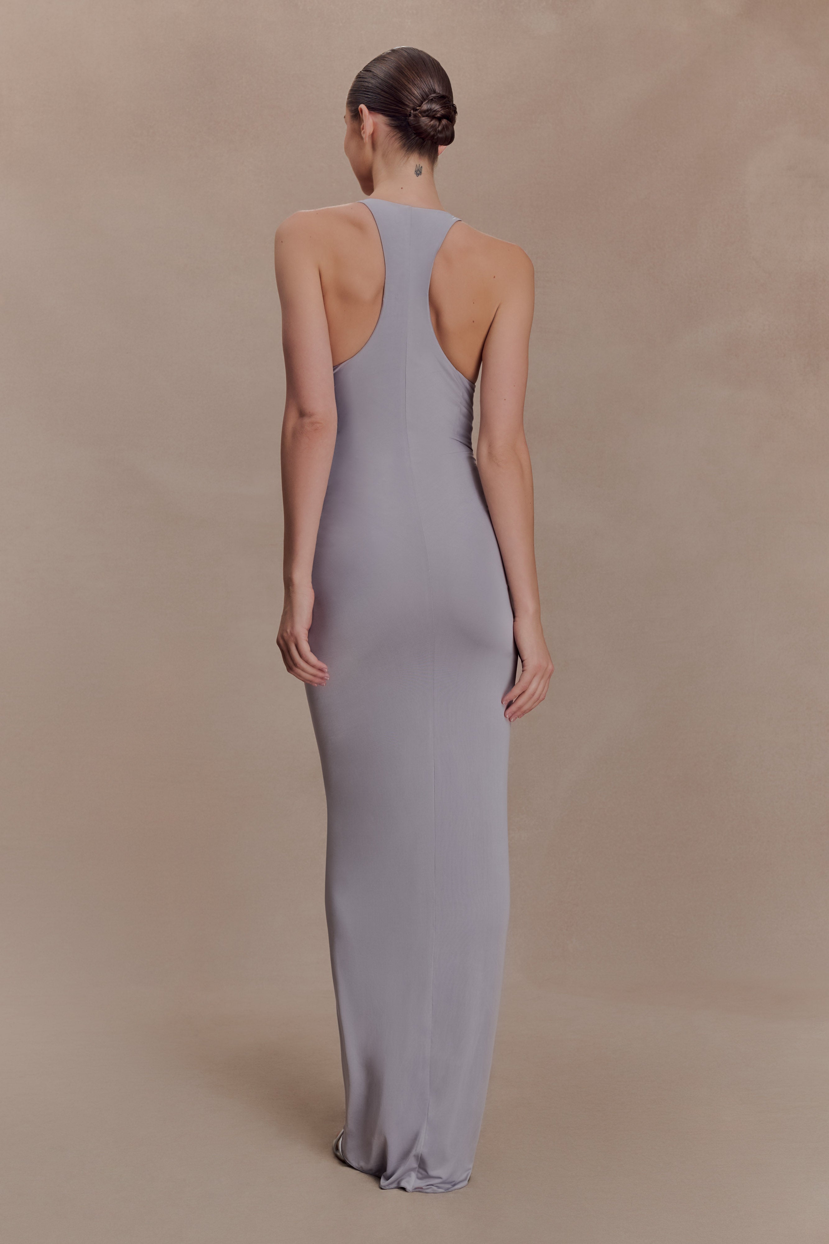 Alessandra Slinky Ruffle Maxi Dress - Grey