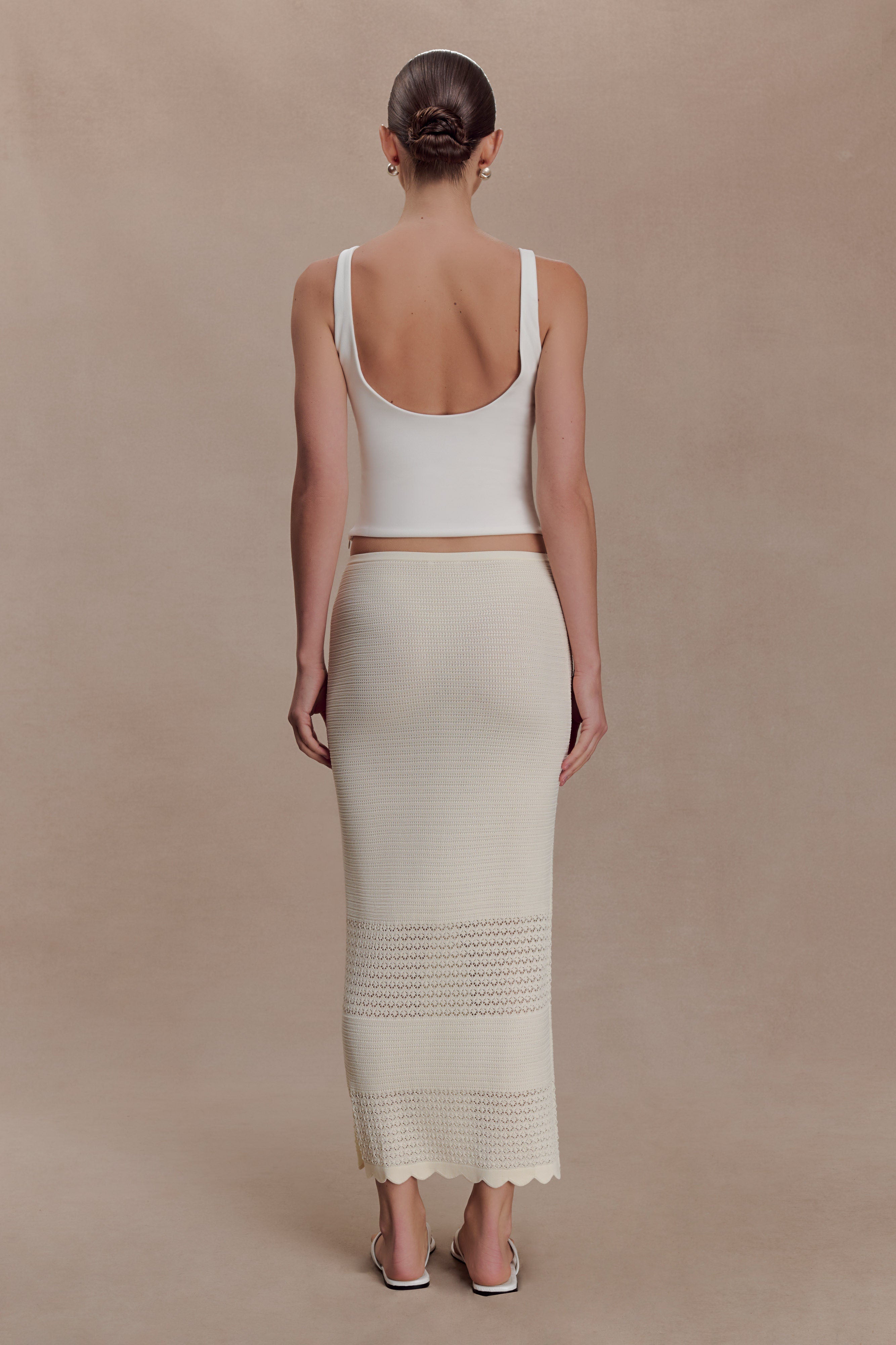 Madeline Scallop Knit Midi Skirt - Ivory