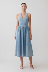 Miller Denim Halter Midi Dress - Classic Blue