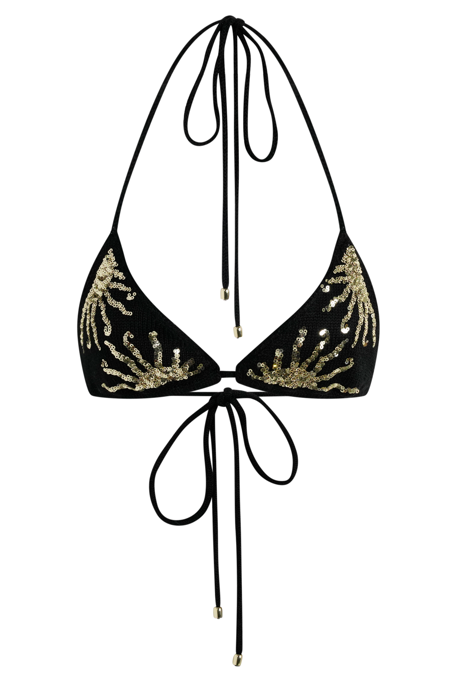 Huntleigh Crochet Bikini Top - Black & Gold Sunshine Print