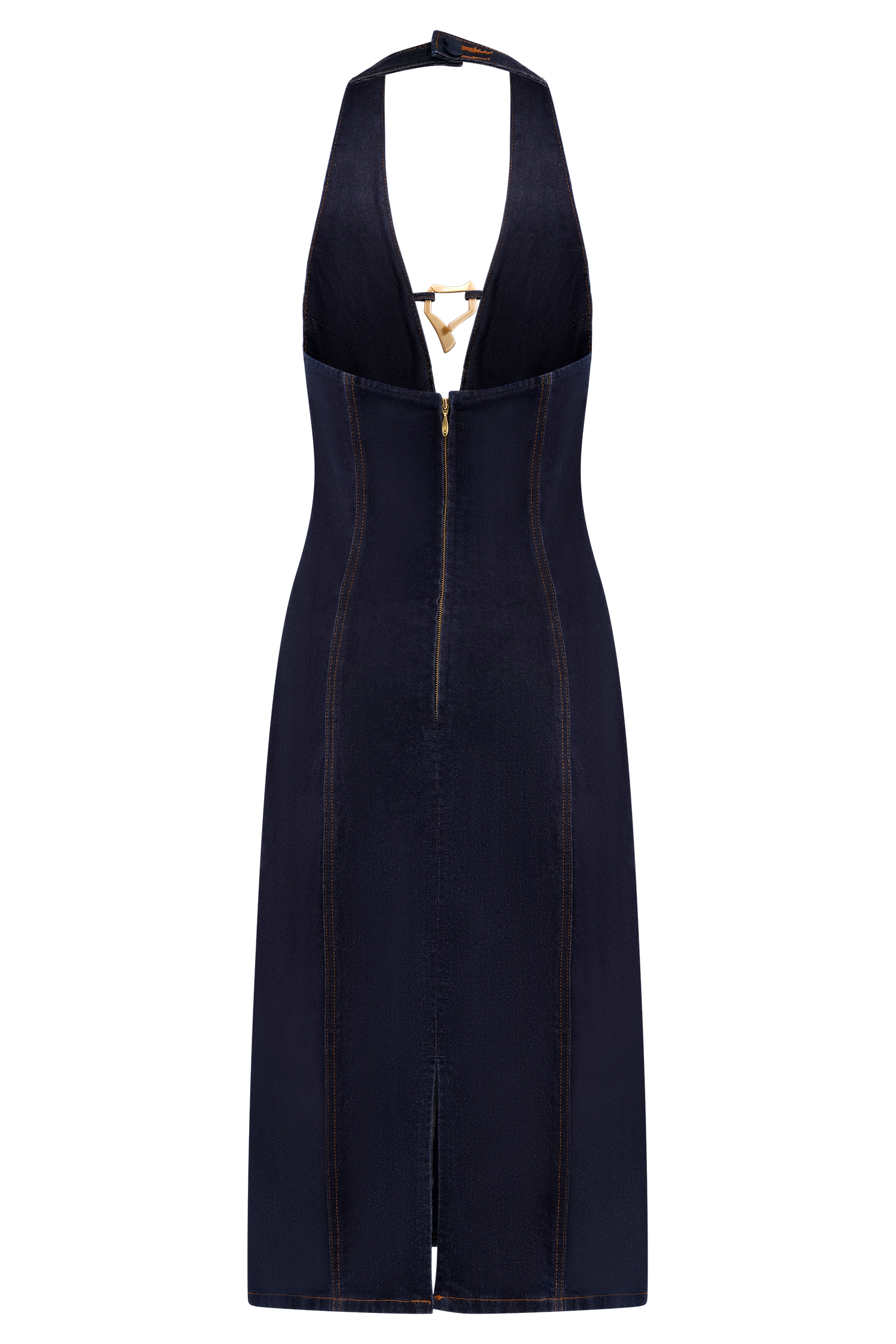 Shauna Denim Halter Midi Dress - Indigo Blue
