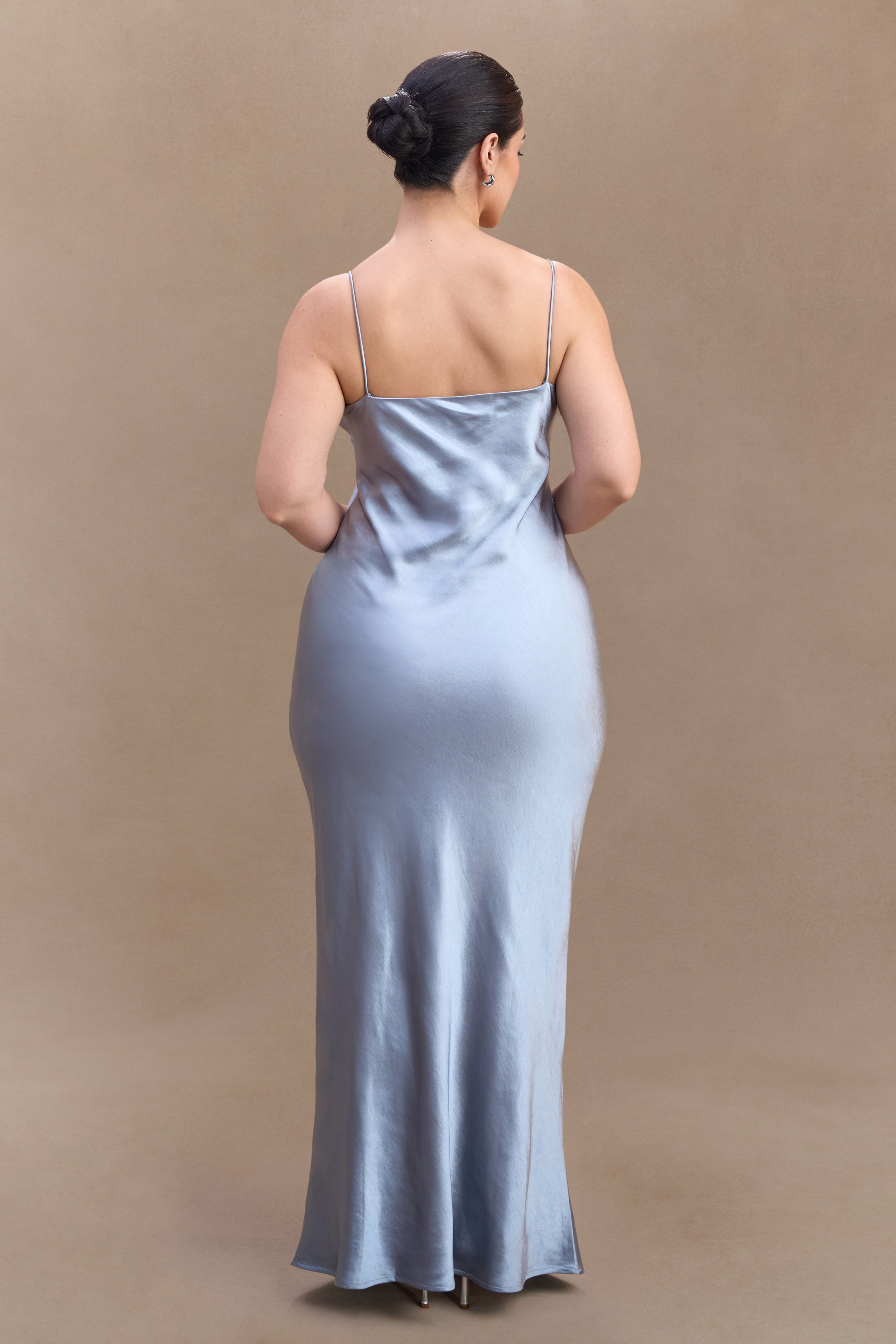 Lilly Sweetheart Satin Maxi Dress - Frosted Blue